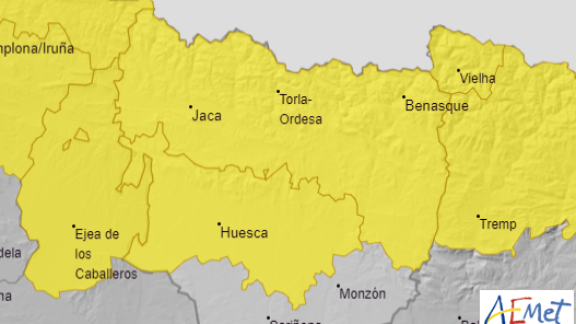 Aviso de nivel amarillo por lluvias y  tormentas en el Pirineo, el centro de Huesca y las Cinco Villas
