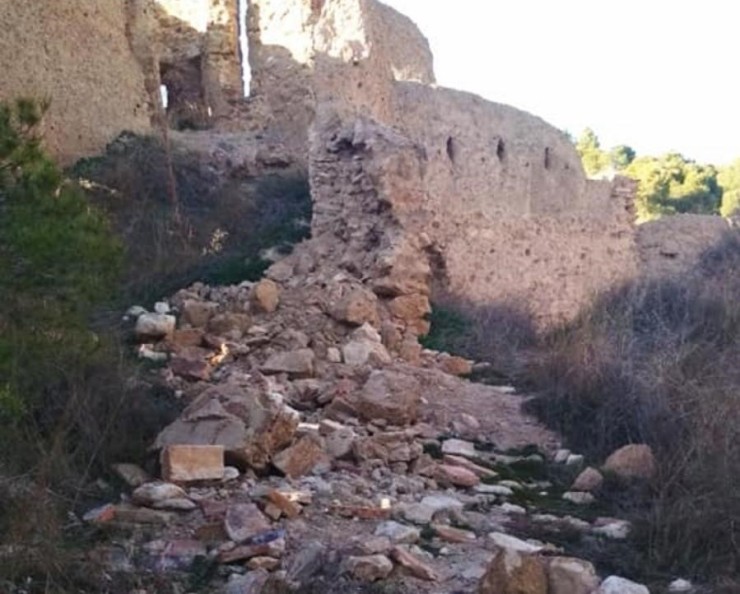Tramo de la muralla del Castillo Mayor de Daroca afectado por el derrumbe (Foto: Ayuntamiento de Daroca).