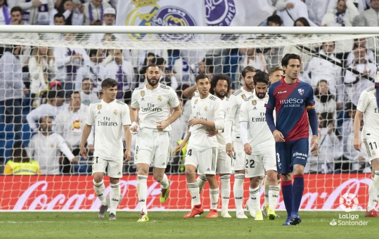 El Madrid celebra uno de los goles conseguidos ante el Huesca. Fuente: La Liga.