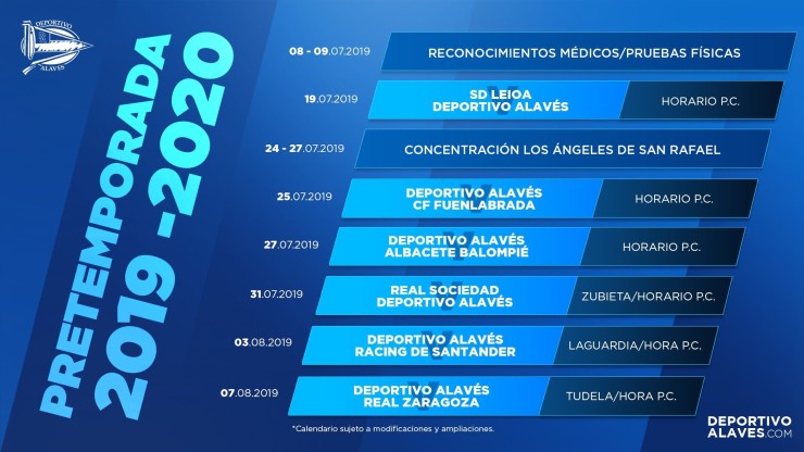 Calendario de pretemporada del Deportivo Alavés, que se medirá al Zaragoza el próximo 7 de agosto.