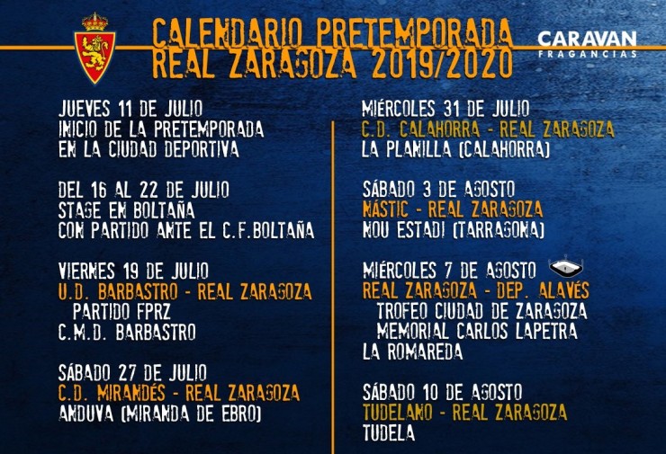 Calendario de pretemporada del Real Zaragoza.