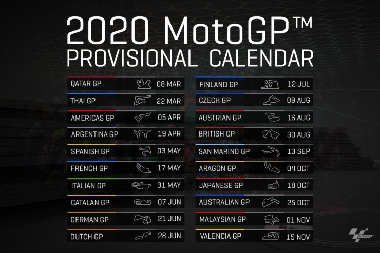Calendario provisional de Moto GP para el año 2020.