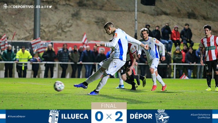 Longo marca el 0-1 de penalti. Foto: Deportivo de La Coruña
