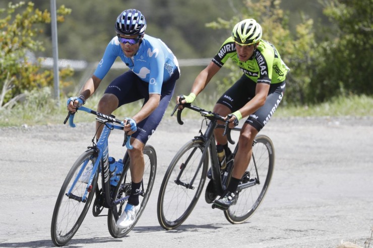 Arcas (Movistar) y Barceló (Euskadi Murias), en la Vuelta a Aragón 2019. Foto: Movistar.