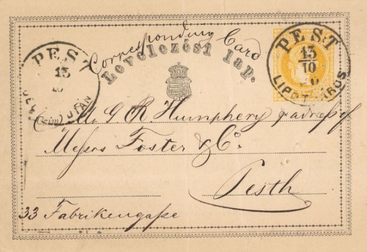 Primera postal de la historia, enviada de Perg a Kirchdof, el 1 de octubre de 1869 (F. Museo de Berlín)