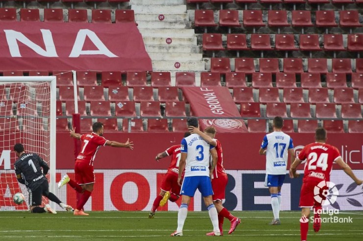 Los jugadores del Girona celebran el gol de Stuani. Foto : LaLiga