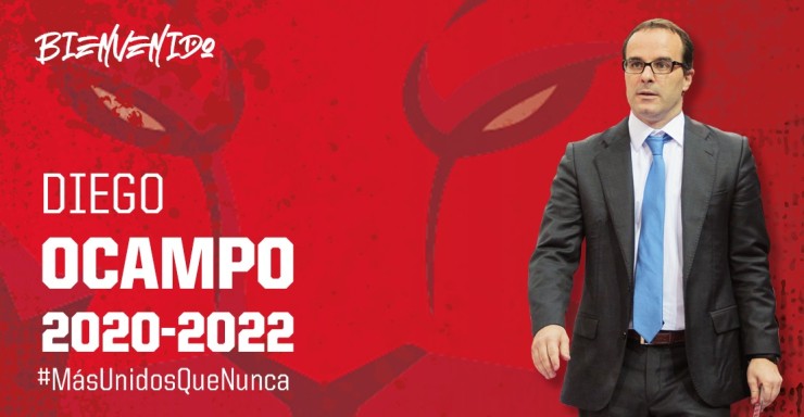 Montaje de presentación de Diego Ocampo como entrenador de Casademont Zaragoza