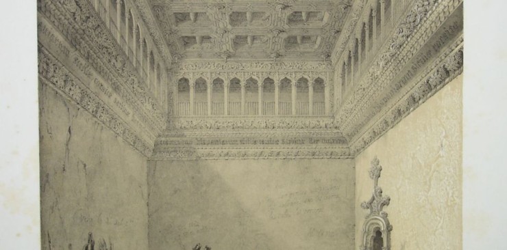 Litografía del Salón de Santa Isabel en el Castillo de la Aljafería (F. Esther Lupón)