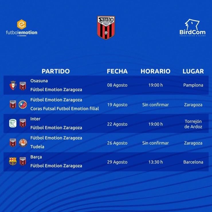 Calendario de pretemporada de Fútbol Emotion Zaragoza