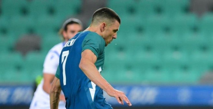 Haris Vuckic marca con Eslovenia en su victoria ante San Marino. Foto: Real Zaragoza.