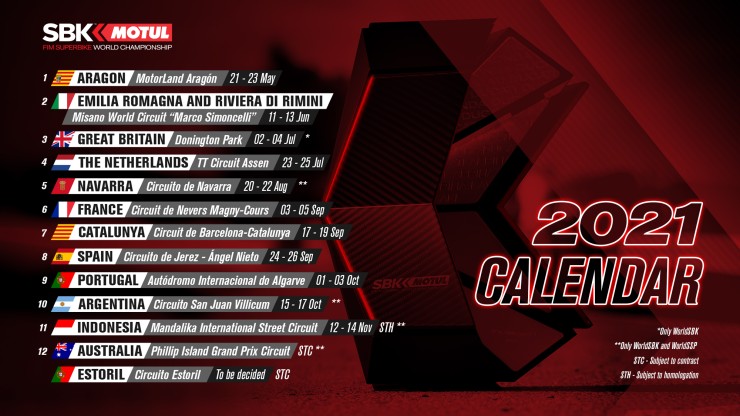 Este es el calendario modificado del Mundial de Superbikes que se ha hecho público este martes.