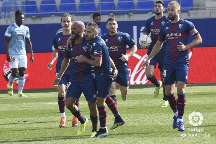 La SD Huesca celebra uno de los goles ante el Celta