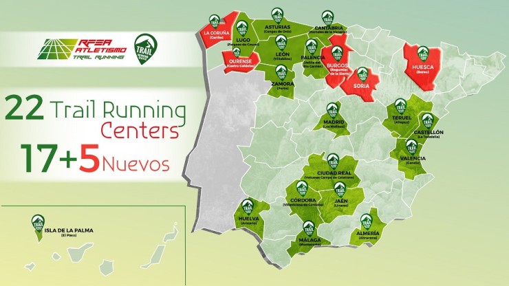 Mapa con los Trail Running Centers en España.
