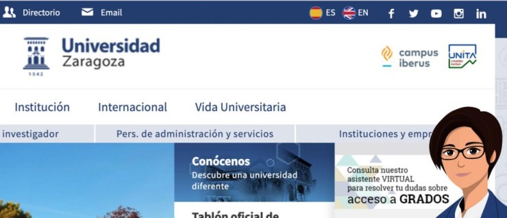 Chatbot "Pilar" de la Universidad de Zaragoza (Unizar).