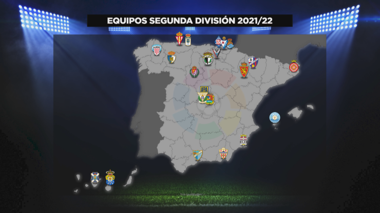 Este es el mapa de la Segunda División 2021-2022.