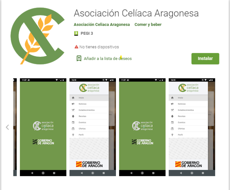 Facemovil, la app para celíacos en Aragón (Asociación Celiaca Aragonesa).