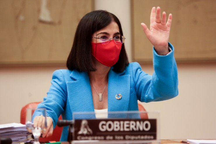 La ministra de Sanidad, Carolina Darias, durante la comparecencia de este martes en el Congreso de los Diputados.