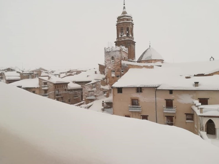 La Iglesuela del Cid (Teruel) incomunicado por la nieve tras el paso de Gloria (EP).