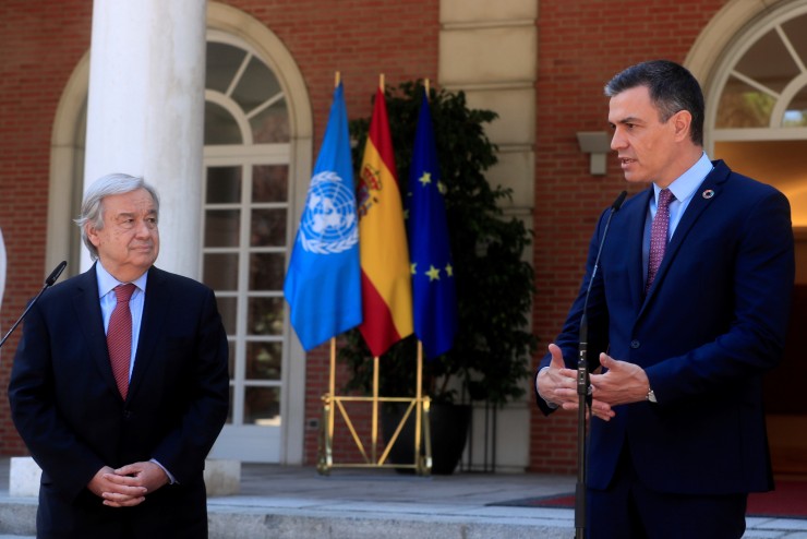 Presidente del Gobierno, Pedro Sánchez, junto al secretario general de la ONU, Antonio Guterres.