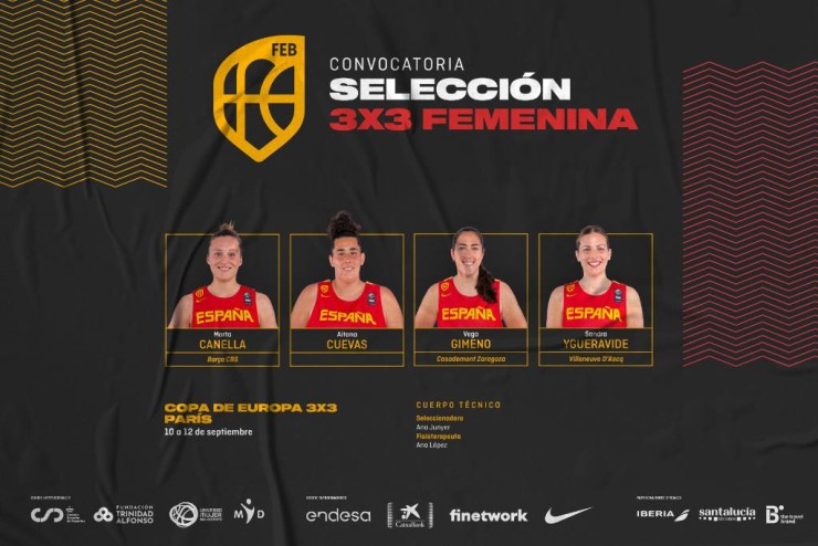 Convocatoria de la selección española femenina de 3x3 para la Copa de Europa de París.