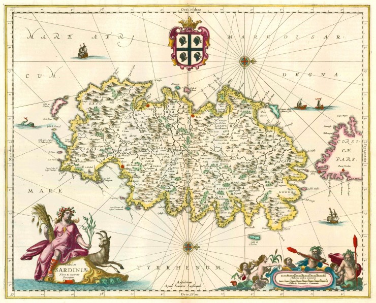 Mapa de Cerdeña, por Jansonius. Principios del siglo XVII