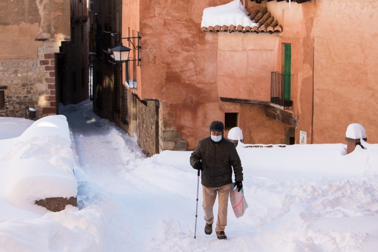 Una calle de Albarracín (Teruel), tras la nevada de Filomena.