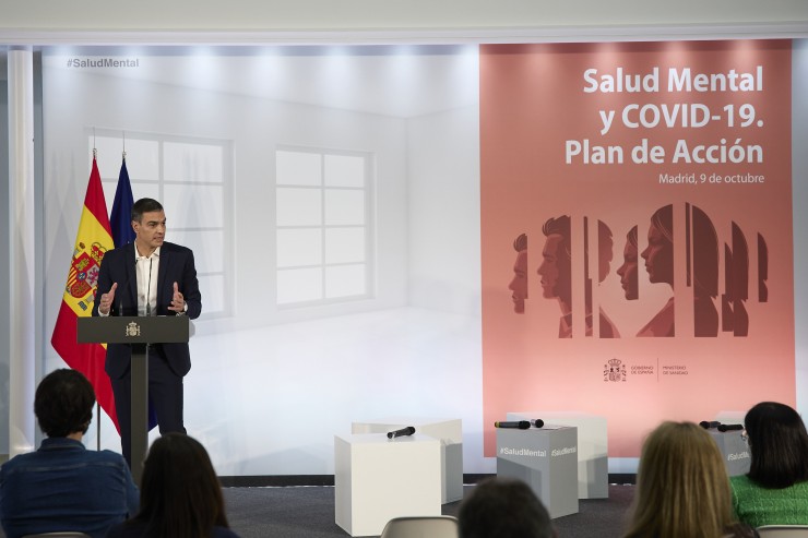 El presidente del Gobierno, Pedro Sánchez, en el acto institucional ‘Salud Mental y COVID-19’.