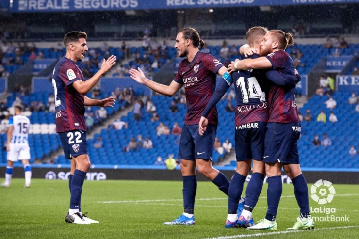 Celebración de un gol del Huesca. Foto: LaLiga.