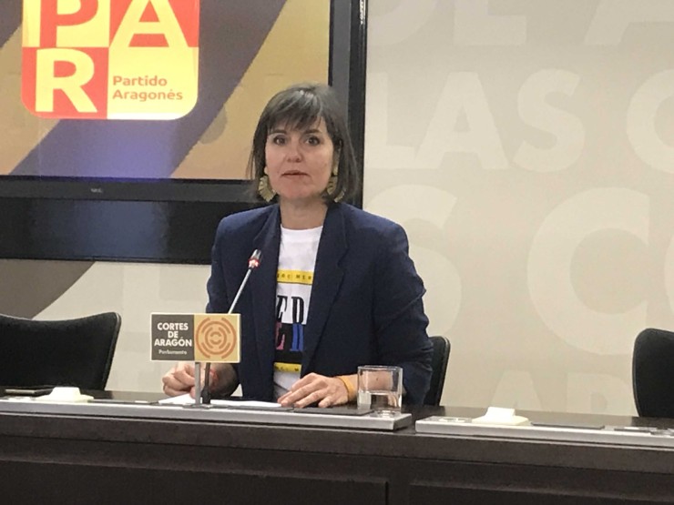 Elena Allué en una rueda de prensa en las Cortes de Aragón. (Europa Press).
