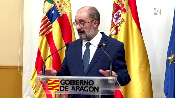 El presidente del Gobierno de Aragón, durante la comparecencia de este miércoles.