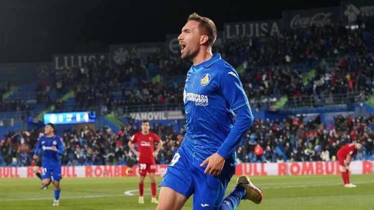 Darío Poveda celebra un gol con el Getafe