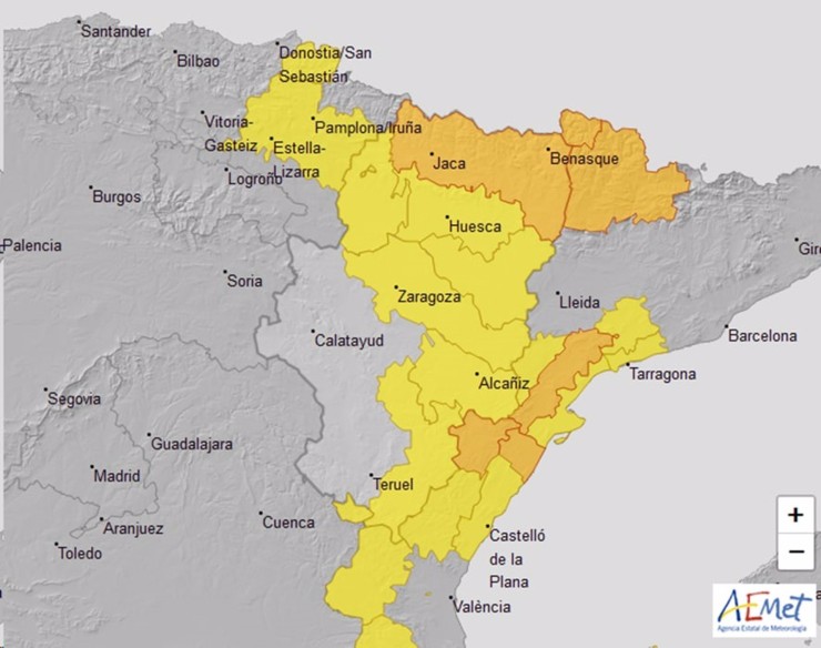 Avisos amarillos y naranjas por vientos, lluvias y aludes en varias zonas de Aragón. (Foto: Gobierno de Aragón)