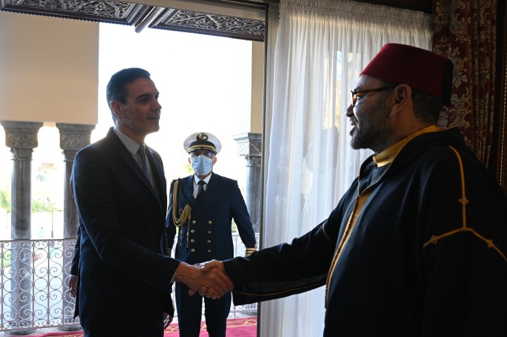 El presidente del Gobierno, Pedro Sánchez, durante su reunión con el Rey Mohamed VI en Rabat. | Europa Press
