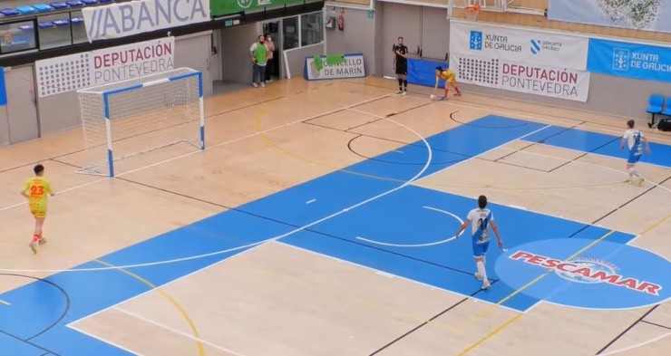 Una imagen del encuentro que este sábado han disputado Marín Futsal y Sala Zaragoza.