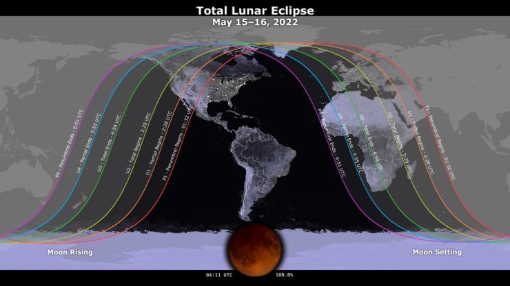 Infografía sobre cuándo podrá verse el eclipse en cada parte del planeta.