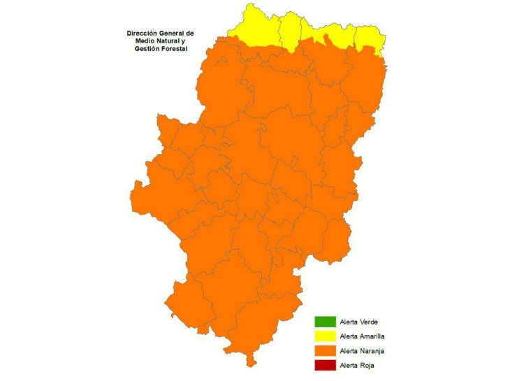 El aviso naranja se ha activado para hoy domingo en todo Aragón, salvo el Pirineo. | Gobierno de Aragón