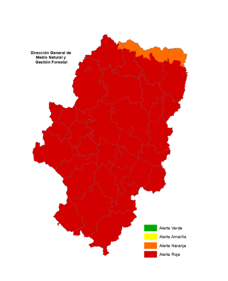 Casi todo Aragón se encuentra en nivel de alerta roja por riesgo de incendios. | DGA