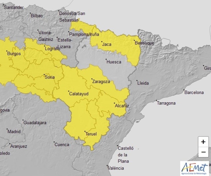 Aviso amarillo en las tres provincias aragonesas. / Gobierno de Aragón