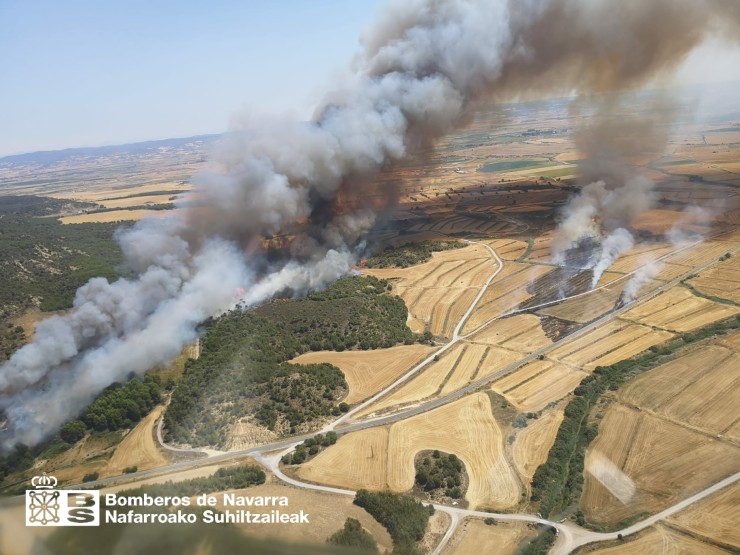 Imagen aérea del incendio. / Bomberos de Navarra