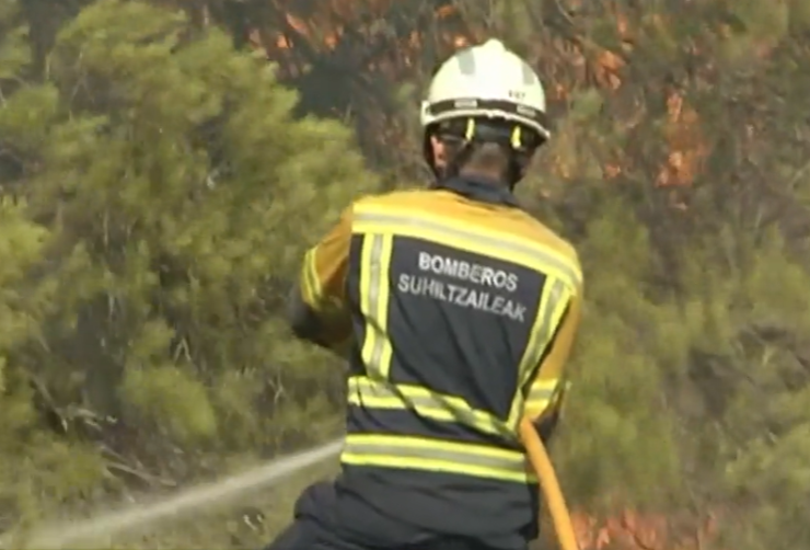 Los efectivos del Comunidad Foral de Navarra luchando contra el incendio