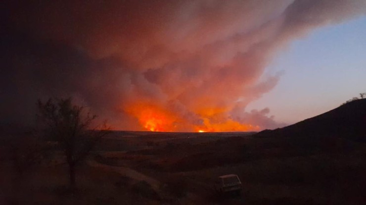 Imagen de las llamas acercándose a Cervera de la Cañada. / Francisco Tejero
