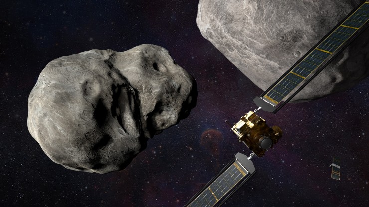 La nave DART y el asteroide Dimorphos. / EFE/EPA/NASA/JOHNS HOPKINS APL/STEVE GRIBBEN
