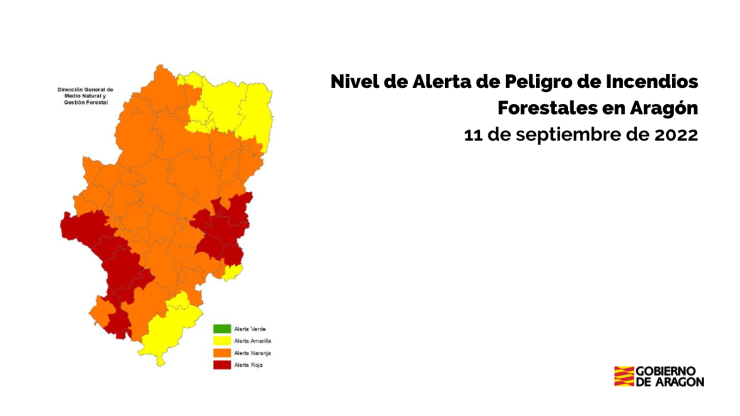 Mapa del nivel de riesgo de incendios. | DGA