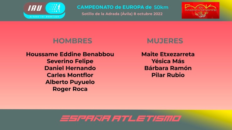 Lista de la selección española de atletismo para el Europeo de 50 km.