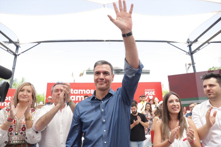 El secretario general del PSOE y presidente del Gobierno, Pedro Sánchez, en un acto electoral. / Europa Press.
