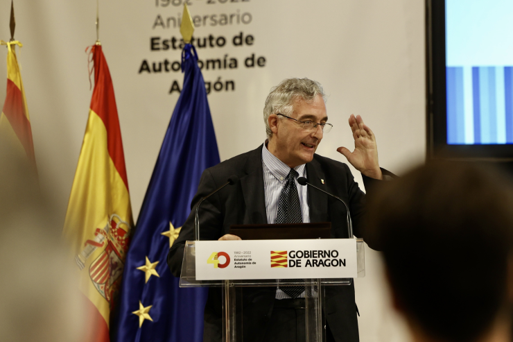 El consejero de Agricultura, Ganadería y Medio Ambiente, Joaquín Olona, durante la inauguración de la II Aragón Climate Week.Gobierno de Aragón.