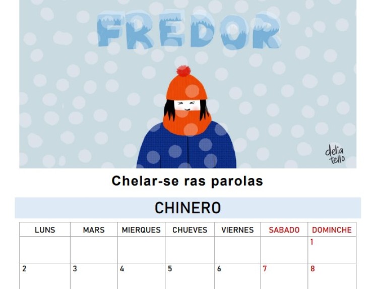 El calendario en aragonés incorpora algunas ilustraciones del libro 'O nuestro charrar'. | Gobierno de Aragón