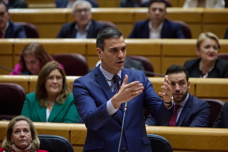 El presidente del Gobierno, Pedro Sánchez, interviene durante una sesión de control al Gobierno en el Senado, a 21 de diciembre de 2022, en Madrid (España)./  Jesús Hellín / Europa Press.