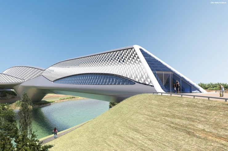 El Pabellón Puente diseñado por la arquitecta Zaha Hadid, sede de Mobility City, proyecto de la Fundación Ibercaja. / Europa Press