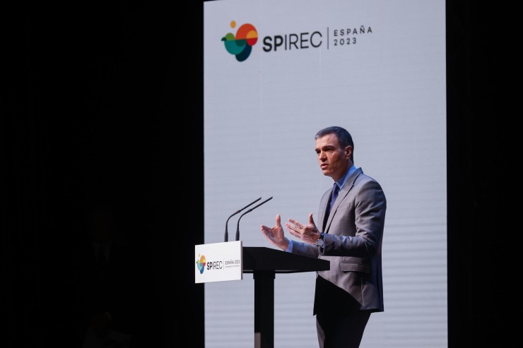 El presidente del Gobierno, Pedro Sánchez, en la Conferencia Internacional de Energías Renovables SPIREC 23. / EFE